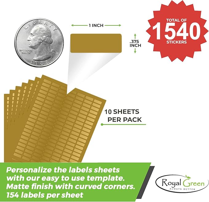 Sticker Label Sheets Bulk Printable Paper Labels in Gold 1 inch x 0.375 inch - Image 2
