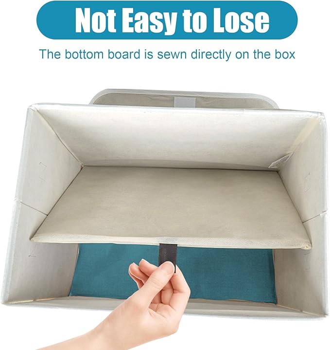 Large 22 Quart Linen Fabric Foldable Storage Bin Cube Organizer Basket with Flip-Top Lid & Handles, Clothes Blanket Box for Home, Office, Closet, Teal & White, 4 Pack 14.6 x 9.5 x 9.5-DeskLoop Office