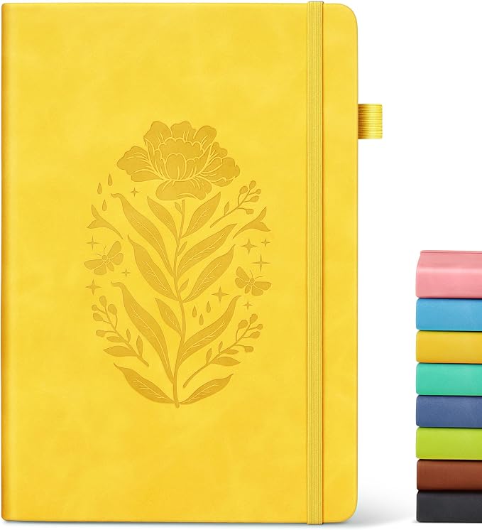 Lined Journal Notebook for Women, A5 Yellow Hardcover Leather Journals for by MUAHLIUB