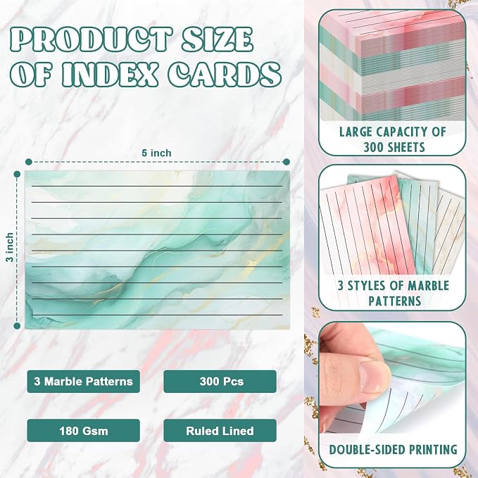 300 Pack Colored Index Cards 3x5 Marble Notecards Lined FlashCards - Image 2