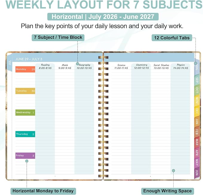 Teacher Planner 2026-2027, 7 Period Lesson Plan Book, 8.5" x 11" | July - Image 3