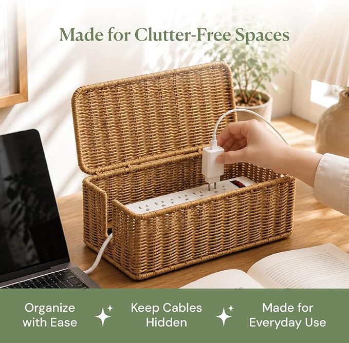 Cable Management Box, Handmade Rattan Cable Organizer - Image 9