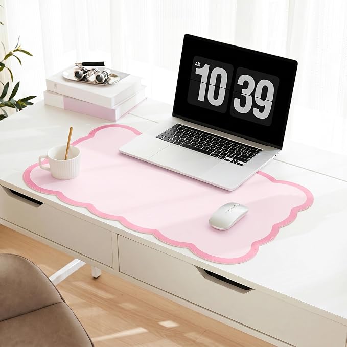 Scalloped Desk Mat, 23.6" x 11.8" Cute Small Aesthetic Desk Accessories by Ohocut