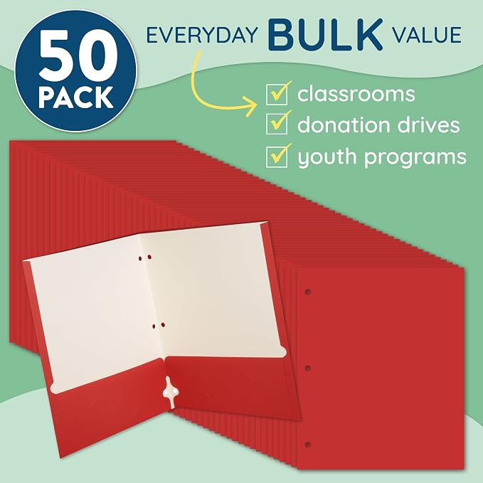 Blue Summit Red Folders with Pockets, Paper Red Pocket Folders with Business - Image 2