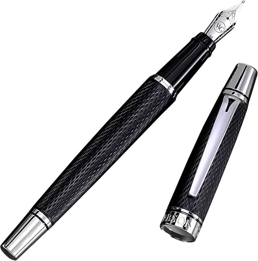 Webson Gill Show Up' Black Luxury Executive Fountain Pen, Woven Lacquer & Chrome by WebsonGill