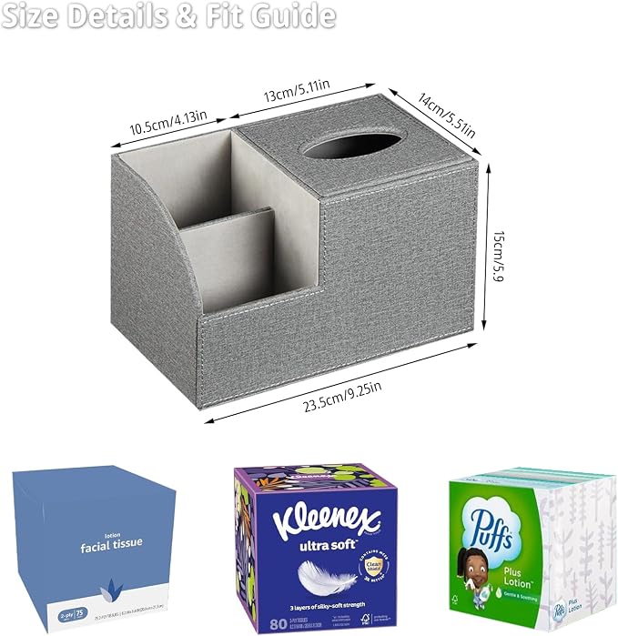 Square Tissue Box Cover with Storage, PU Leather Cube Tissue Box Holder - Image 2