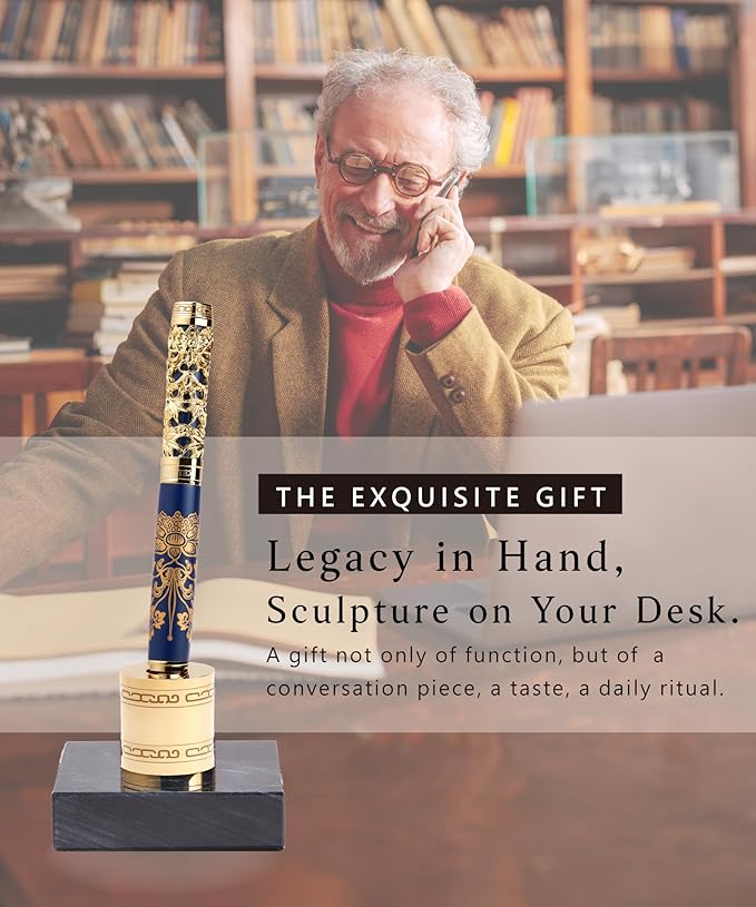 Luxury Fountain Pen Set With Stand - Museum Art Collections - Crafting Timeless Beauty - the Best Gift & Office Desk Decor, German SCHMIDT Fine Nib, Solid Metal & Marble Texture-DeskLoop Office