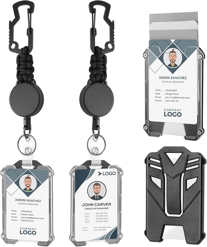 2 Set Retractable Badge Holders Heavy Duty Badge Reel Retractable Keychain by BESARME