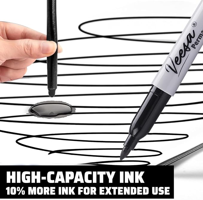 VEESA Black Permanent Markers, 75 Pack, Fine Tip | Waterproof, Quick Drying - Image 3
