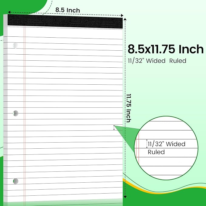3 Hole Legal Pad 8.5 x 11, 2 Pack White Note Pads, Notebook Paper Wide Ruled - Image 2
