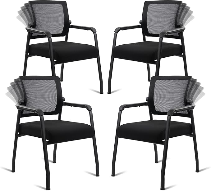 Desk Chair No Wheels with Adjustable Mesh Backrest, Arm Chair with Ergonomic Lumbar Support and Thickened Seats Cushion, Waiting Room Chairs for Office School Church Guest Reception, 4PACK-DeskLoop Office