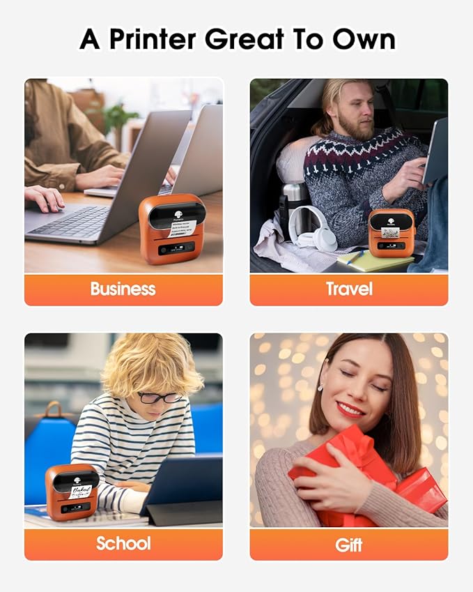 Phomemo M220 Label Printer, Barcode Printer, Bluetooth Thermal Label Maker Machine for Barcodes,Name,Address,Clothing Labeling,for Office Home,Compatible with Phones and Some PC Orange-DeskLoop Office