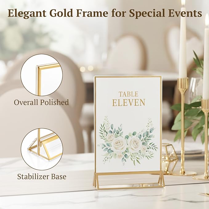 EHWINE 6 Pack Acrylic Sign Holder 4 x 6, Double Sided Gold Picture Frame Stand - Image 7