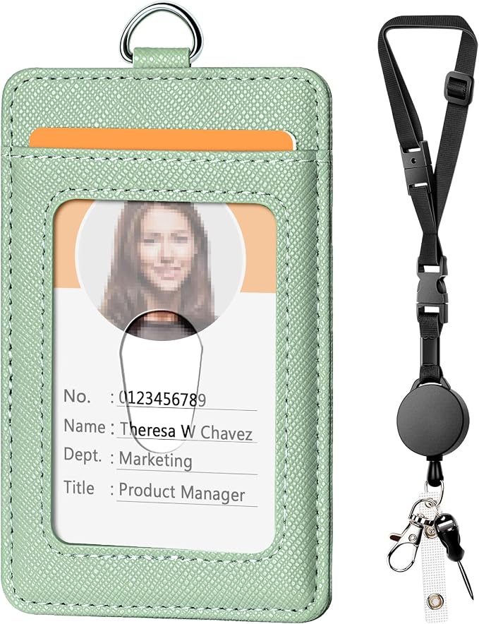 Leather Badge Holder and Adjustable Retractable Lanyards, Quick Release Buckle by Coloryourlife