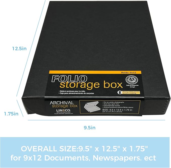 Lineco Archival Folio Storage Box. Metal Edge Archival Boxboard, Clamshell Lid. - Image 2