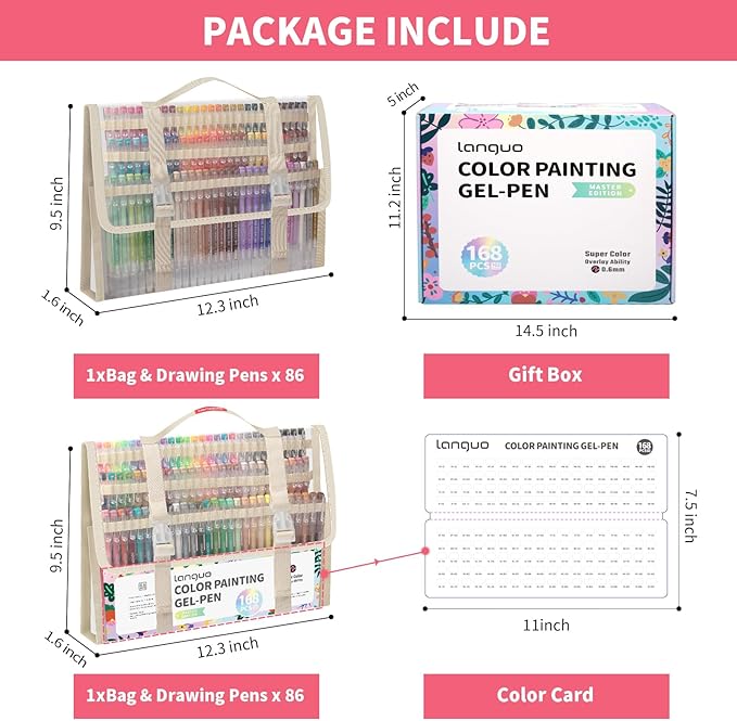 Gel Pens For Coloring, 168 Pack Colored Pens for Black Paper & White Paper, 0.6MM Fine Point Pens for Coloring, Writing, Drawing, Journaling, Note Taking, School, Office, Home-DeskLoop Office