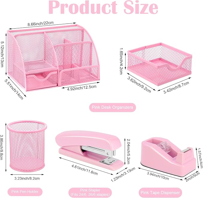 auroray Pink Desk Organizers and Accessories, Tape Dispenser, 1000 Staples - Image 2