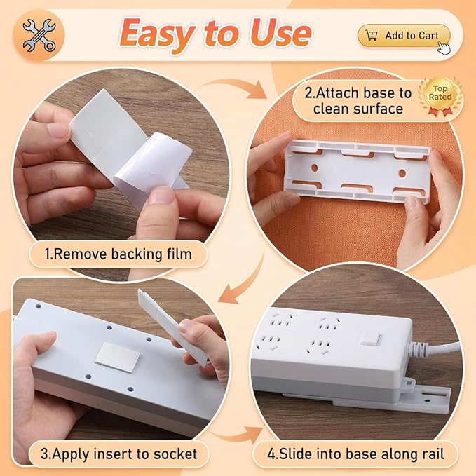 8 Pcs Power Strip Holder, Adhesive Punch-Free Socket Holder Self Adhesive - Image 3