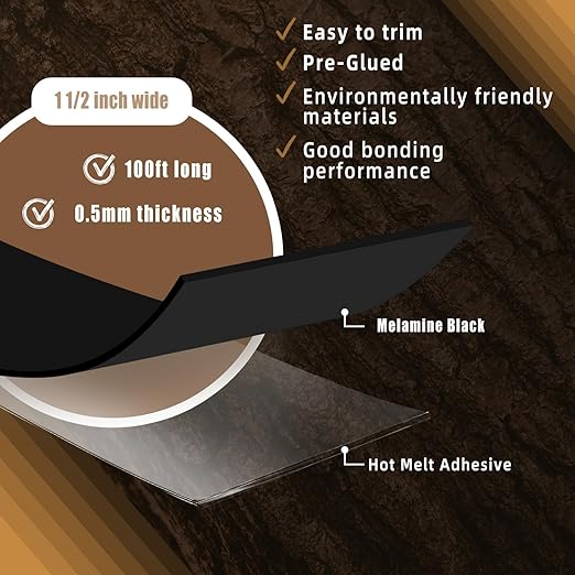 GSCIT Club Black Edge Banding, 1 1/2 Inch x 100ft Melamine With Hot Melt Adhesive Preglued Cabinet Flexible Black Veneer Edging-DeskLoop Office