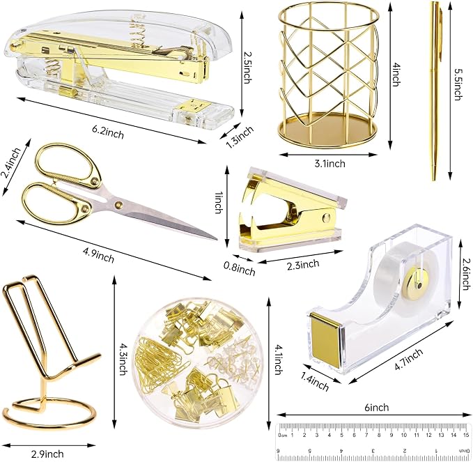 EOOUT Gold Office Supplies Set Desk Accessories, Acrylic Stapler Set Staple - Image 2