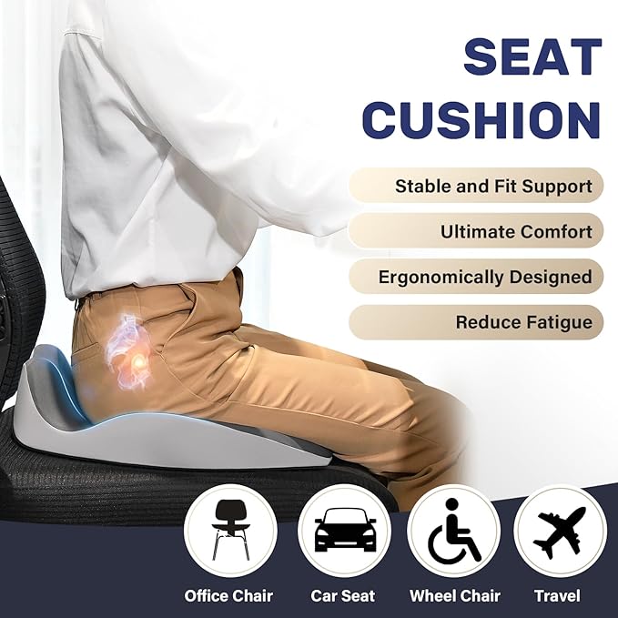 Coverado Car Seat Cushion for Car Seat Driver/Passenger, Memory Foam Seat Cushions for Office Chairs, Tailbone Pain Relief Cushion, Sciatica & Back Support Black&Gray-DeskLoop Office