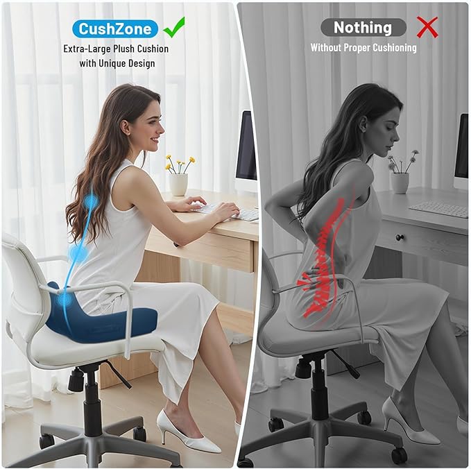 Seat Cushion, Memory Foam Office Chair Cushions, Ergonomic Curved Design for Sciatica, Tailbone, Coccyx, Seat Support for Car, Desk Chair, Wheelchair, Enhances Long Sitting Comfort (Blue)-DeskLoop Office