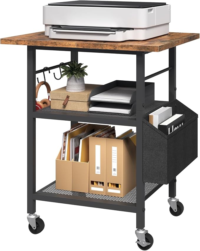 MAHANCRIS 3-Tier Printer Stand, Rolling Printer Table on Wheels, Industrial by MAHANCRIS