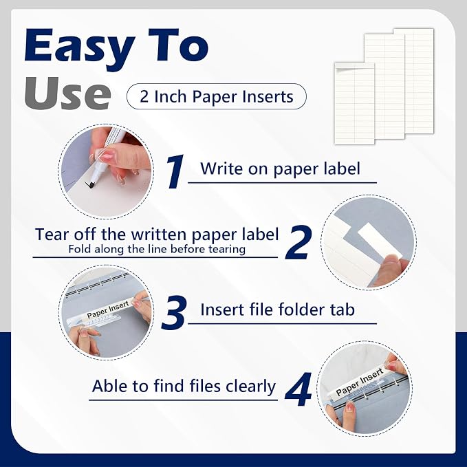 100 Pack Hanging File Folder Paper Inserts 2 Inch Off White Blank Cardstock - Image 4