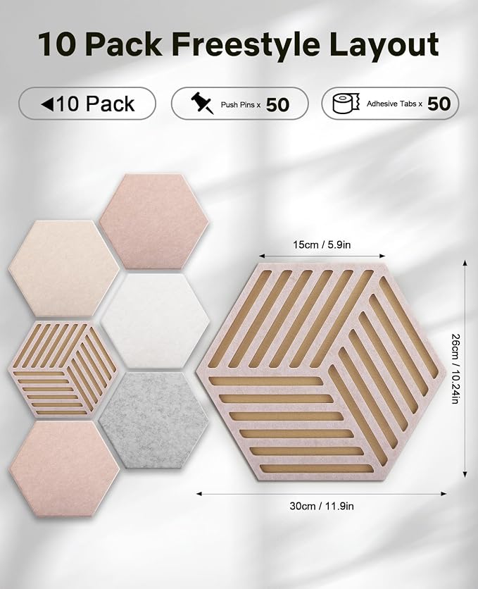 Hexagon Large Cork Bulletin Board Tiles, Peel and Stick Felt Wall Panels - Image 3