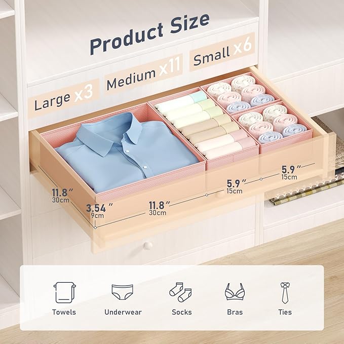 DIMJ Drawer Organizer Clothes - 20 Pack Closet Drawer Organizer Bins for Baby Clothes Storage, Fabric Dresser Organizer for Nursery Bedroom, Foldable Small Drawer Dividers for Underwear Socks-DeskLoop Office