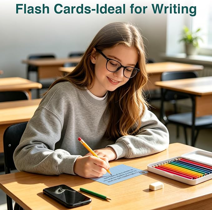 Index Cards 4x6 with Ring, 160 Sheets, Ruled Colored Flash Cards - Image 5