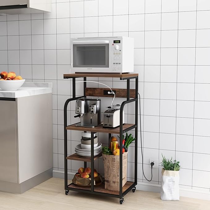 VEDECASA Large Printer Stand Cart with Charging Station USB Port 21.2"x15.7"x42.3" Tall 3-Tier Adjustable Shelf Storage Home Office Rolling Stand with Wheels-DeskLoop Office