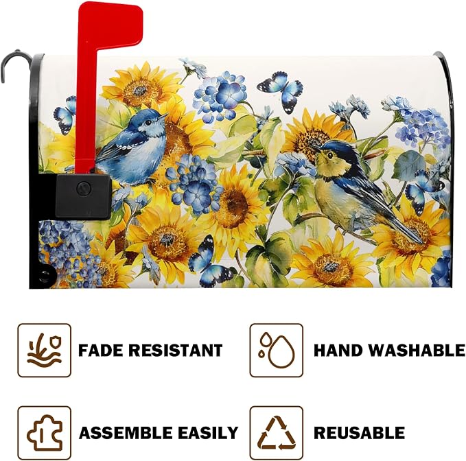 Spring Blue Birds Mailbox Cover Magnetic Standard Size Spring Summer Sunflowers - Image 5