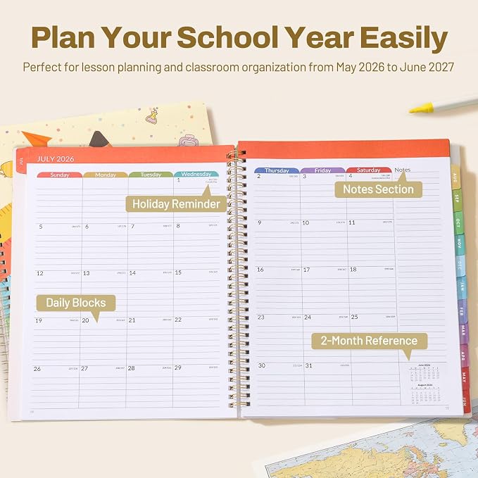 SUNEE Teacher Planner 2026-2027 Academic Year, 7 Periods Lesson Plan Book Jul - Image 3