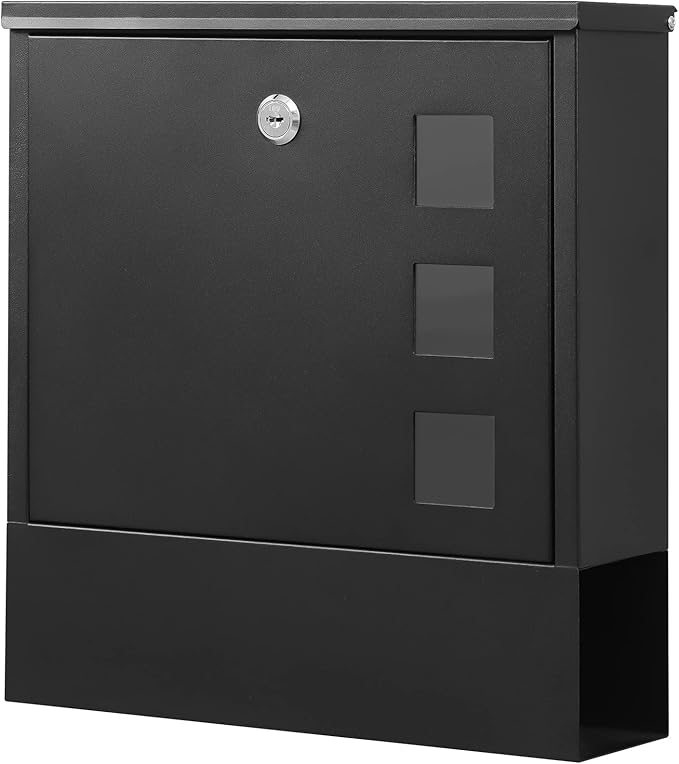 KYODOLED Locking Mailbox Wall Mount, Locked Mail Boxes, Mailbox with Key Lock for Outside, Large Capacity Drop Box for Newspapers, 13 x 3.4 x 11.8 Inch, Black-DeskLoop Office