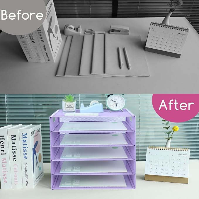 5 Tier Lettrer Tray Organizer, Metal Mesh Desk File Organizer - Image 4