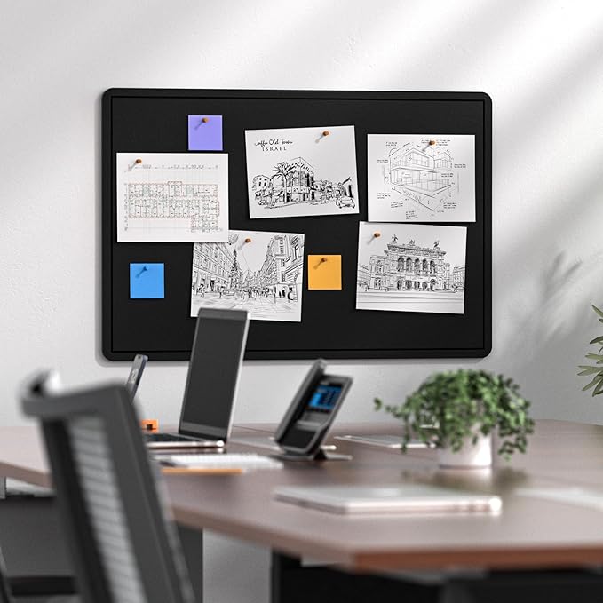 MaxGear Large Bulletin Board 36" x 24", Foldable Felt Board Vision Board Supplies, Cork Board for Office, Home, School, Small Pin Boards for Walls Decorative Display Board Black-DeskLoop Office