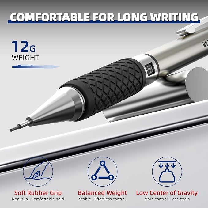 WUO 0.9mm Mechanical Pencil Set in Storage Case, 1 Eraser Pen, 12 Eraser Refills - Image 5