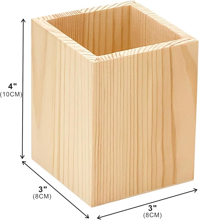 Cregugua 6 Pack Wood Pen hlolder Unfinished Wooden Pencil Holder - Image 3