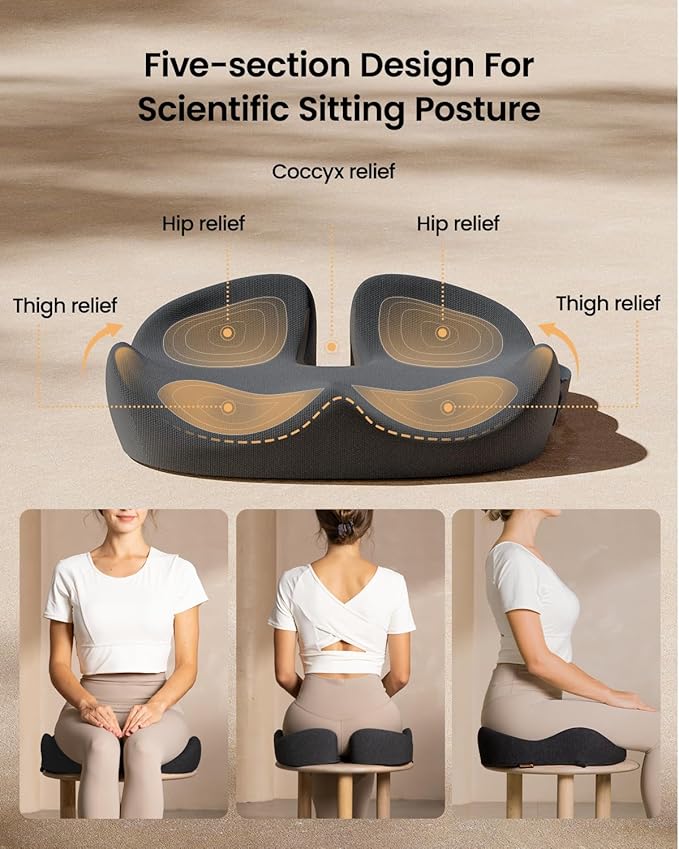 ProtoArc Seat Cushion, Office Chair Cushion for Sciatica, Coccyx Cushion, Ergonomic Memory Foam Seat Cushion for Car, Home, Pressure Relief Pad for Hip, Tailbone, All Day Comfort - Dark Gray-DeskLoop Office