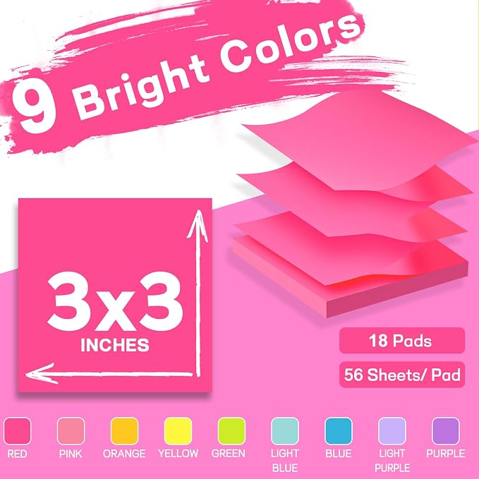 Pop Up Sticky Notes 3x3 Refills, Strong Adhesive Memo Pad Bulk - Image 2