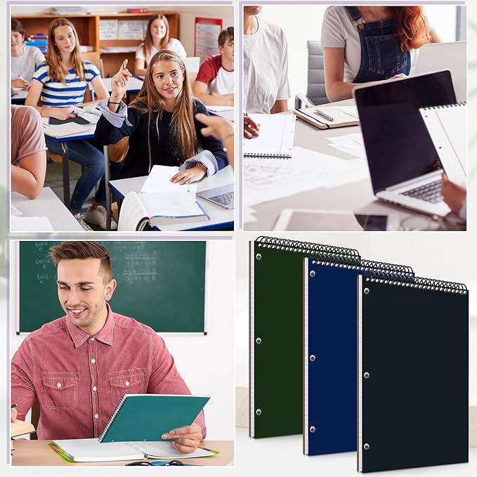 3 Packs 8.5" x 11" Top Spiral Notebook with 3 Hole Punched Legal Pads College Ruled Notepad 50 Sheets Hard Cardboard Paper Wirebound Notepad for Office School Business (Dark Colors)-DeskLoop Office