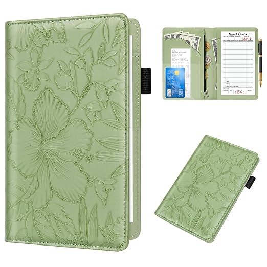 Green Floral Server Book for Waitress Book by WAVEYU