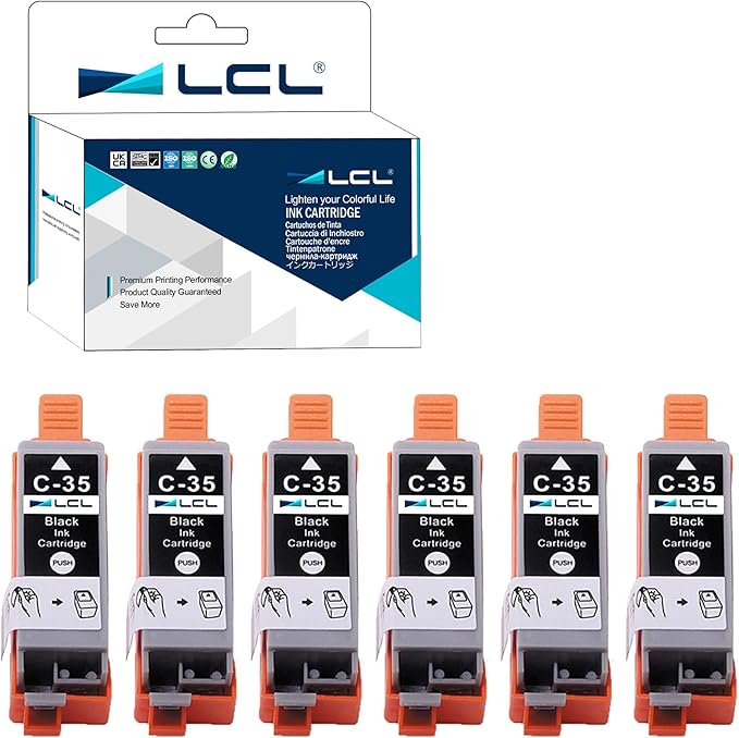 LCL PGI-35 Black Ink Cartridge Replacement for Canon 35 36 PGI35 CLI36 Ink Work with Canon Pixma iP110 iP100 IP100B TR150 mini260 mini320 Printers (6BK)-DeskLoop Office
