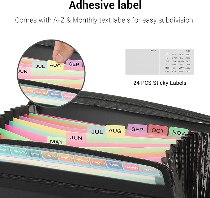 Mukawa 13 Pocket Expanding File Folder, Zippered Accordion File Organizer - Image 4
