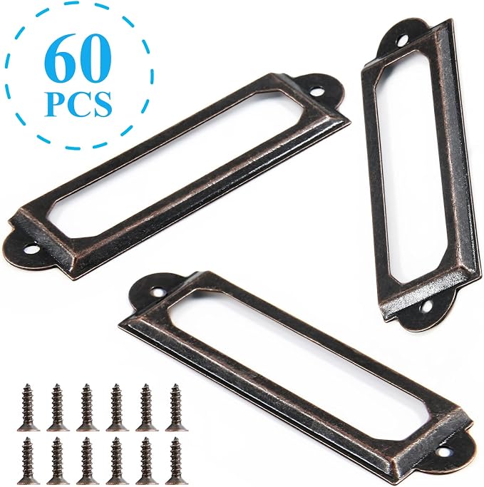 60pcs Metal Label Holder, Retro Red Bronze Metal Library Tags, File Drawer - Image 5