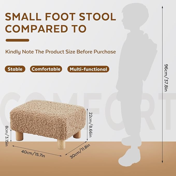 Small Foot Stool Ottoman, Sherpa Footstool Ottoman Foot Rest - Image 2