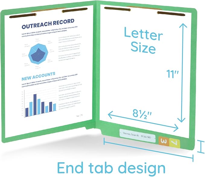 100 Green End Tab Fastener File Folders - Image 2