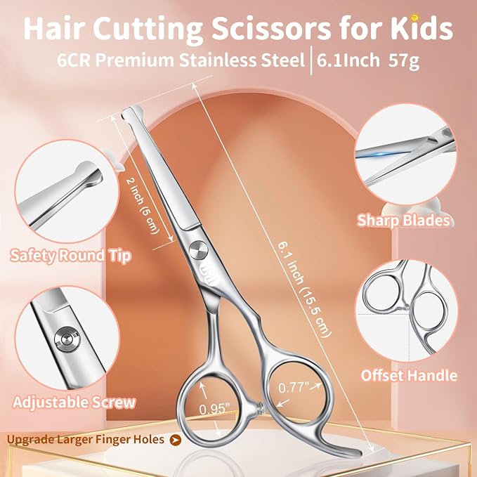 CIICII Kids Hair Cutting Scissors Shears Kit, Safety Round Tip Barber Haircut - Image 2