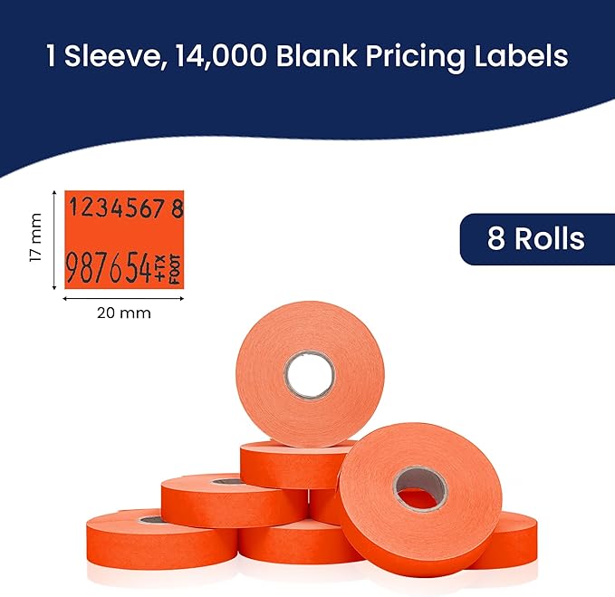 Perco Fluorescent Red Pricing Labels for Monarch 1136 Price Gun - 8 Rolls, 14,000 Pricemarking Labels